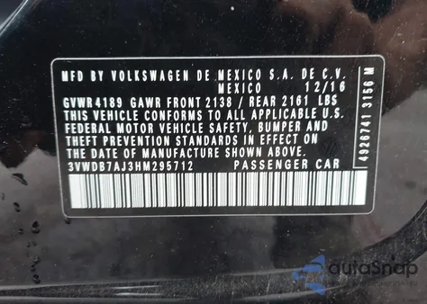 2017 Volkswagen Jetta 1.4T Se from USA, damaged, VIN 3VWDB7AJ3HM295712